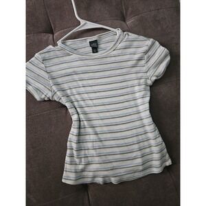 Wild Fable Striped Short Sleeve Baby Tee XS Light Blue Grey White Ribbed Modal